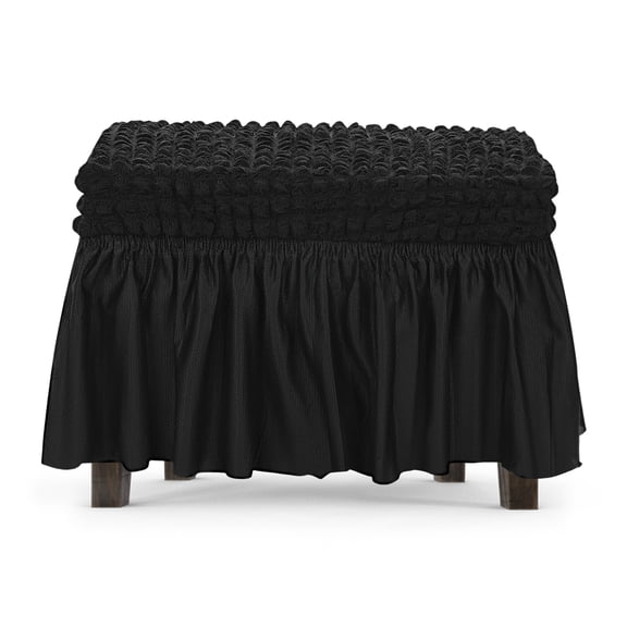 Uxcell Stretch Dining Bench Cover With Skirt, 24-31" Polyester Soft Seersucker Bench Slipcover Covers Removable Washable [Black, Small]