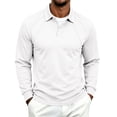 thumbnail image 2 of IAJDKMEK Men's Long Sleeve Polo Shirts - Heavyweight Solid Button Down Casual Golf Tops, Relaxed Loose Fit for Work and Leisure,White 3XL, 2 of 8