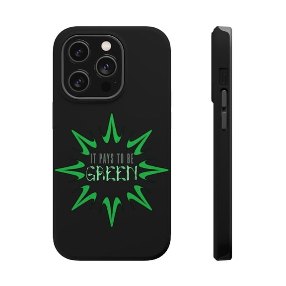 DistinctInk MagSafe Tough Case for Apple iPhone 15 Pro (6.1" Screen) - Pays To Be Green - Tempered Glass Back