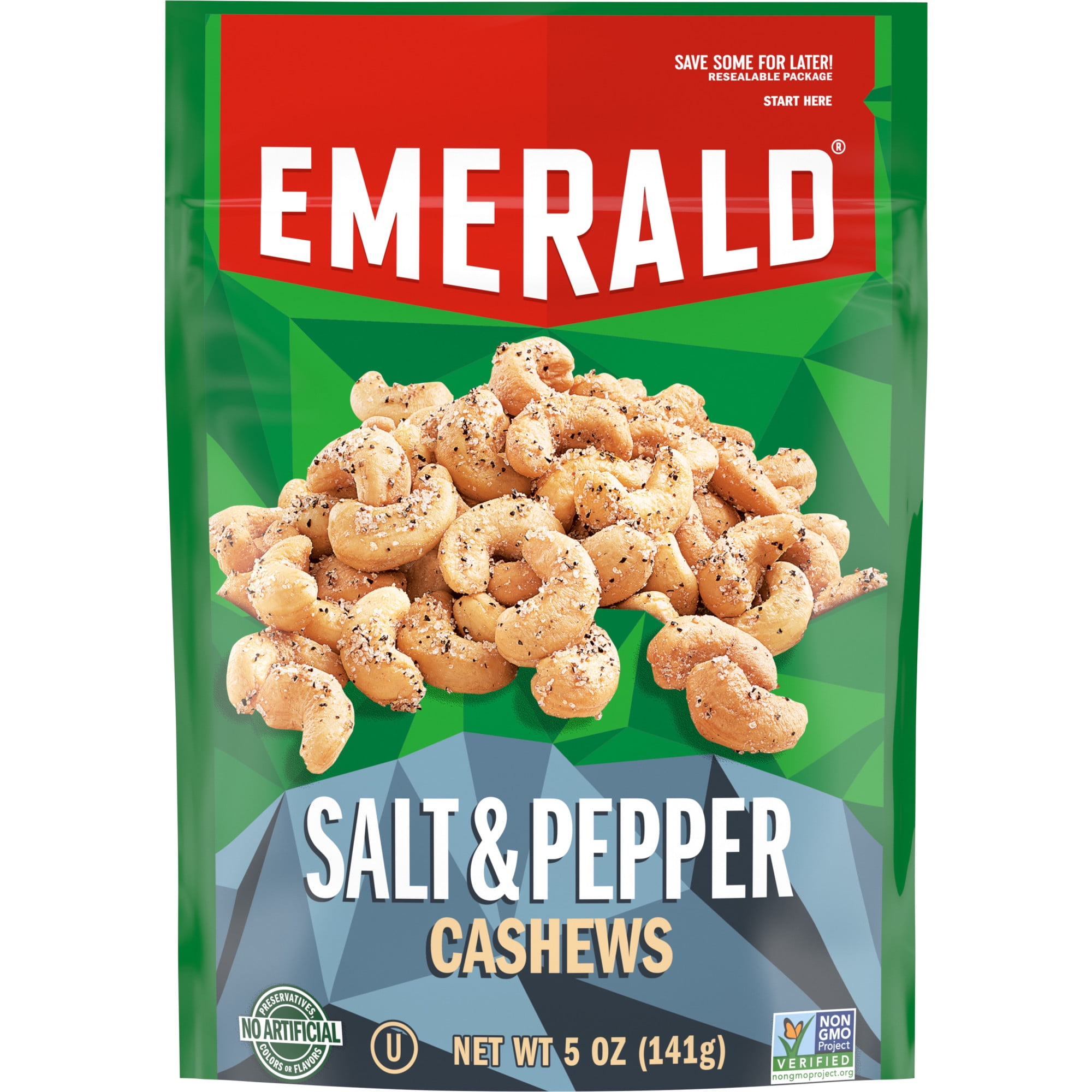 Emerald Nuts, Salt & Pepper Cashews, 5 Oz Resealable Bag
