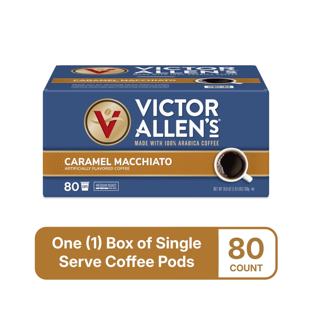 Victor Allen's Coffee, Caramel Macchiato, Medium Roast, 80 Count, Single Serve Coffee Pods for Keurig K-Cup Brewers