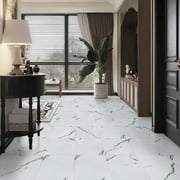 UMIGGEE White Marble Peel and Stick Floor Tile Self Adhesive Vinyl Flooring 12-in x12-in x1.0mm (10-pcs)For Kitchen Living Room Bedroom Home Decoration (10 Sq. ft./Pack)