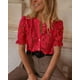 thumbnail image 5 of Blusa PRETTYGARDEN de encaje para mujer, manga corta, color rojo, talla M, 5 of 6