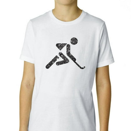 Field Hockey Player Silhouette Holding Stick Graphic Boy's Cotton Youth