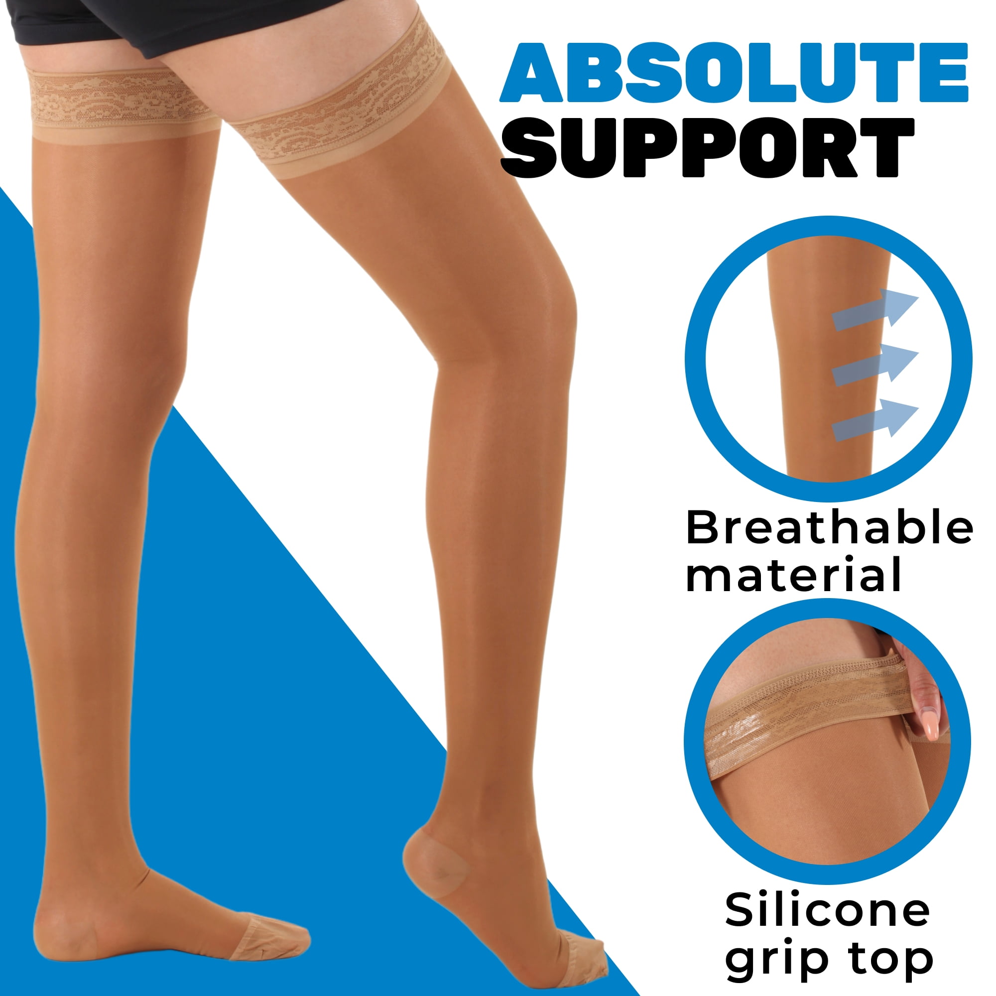 Made in USA Wide Calf Support Thigh High for Women 20-30mmHg Beige 3X-Large