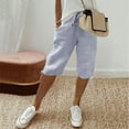thumbnail image 2 of Women's Drawstring Cargo Capri Shorts with Pockets, High Waist Elastic Waist Casual Bermuda Shorts, Adjustable Hem Athletic Lounge Hiking Shorts for Travel Everyday Wear Light Blue 3XL, 2 of 8