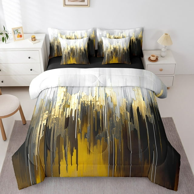 YST Ensemble de Literie Abstrait Graffiti 7 Pcs, Ensemble de Couette Dégradé Ombré, Format Grand Lit