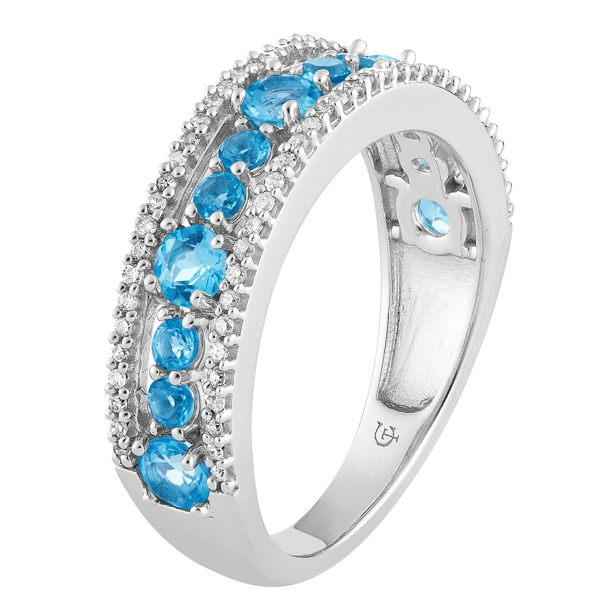 10k White Gold Swiss Blue Topaz & 1/5 Carat T.W. Diamond Ring