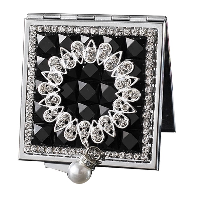 MasteelfCA 1PC Small Square Metal Mirror Pearl Pendant Makeup Mirror Double-sided Mirror