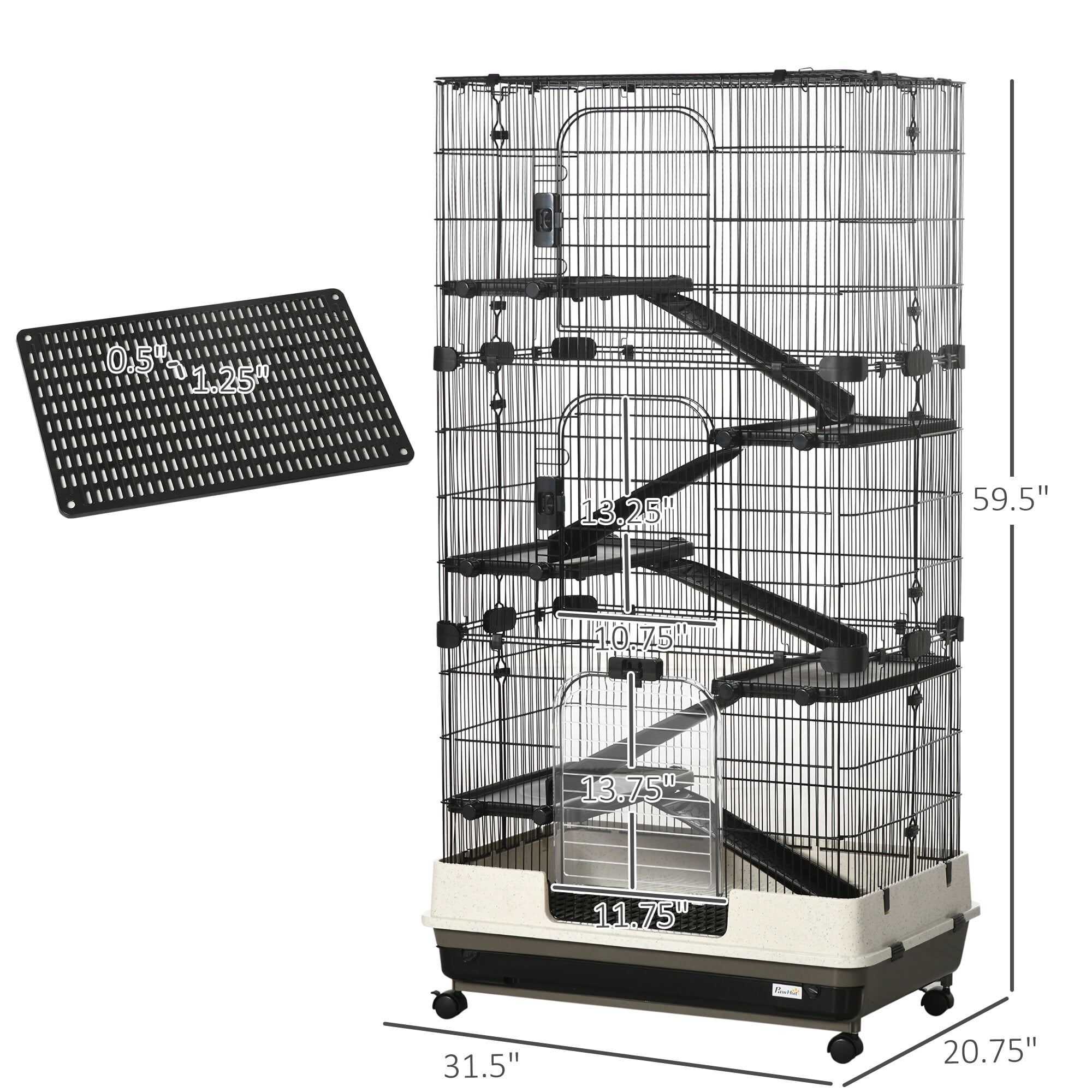 Dog Crate, Small Animal Cage with Wheels, Portable Bunny Cage 6-Tier, Black Pet Playpen,Steel Chicken Coop, Pet Supplies Pens & Hutches
