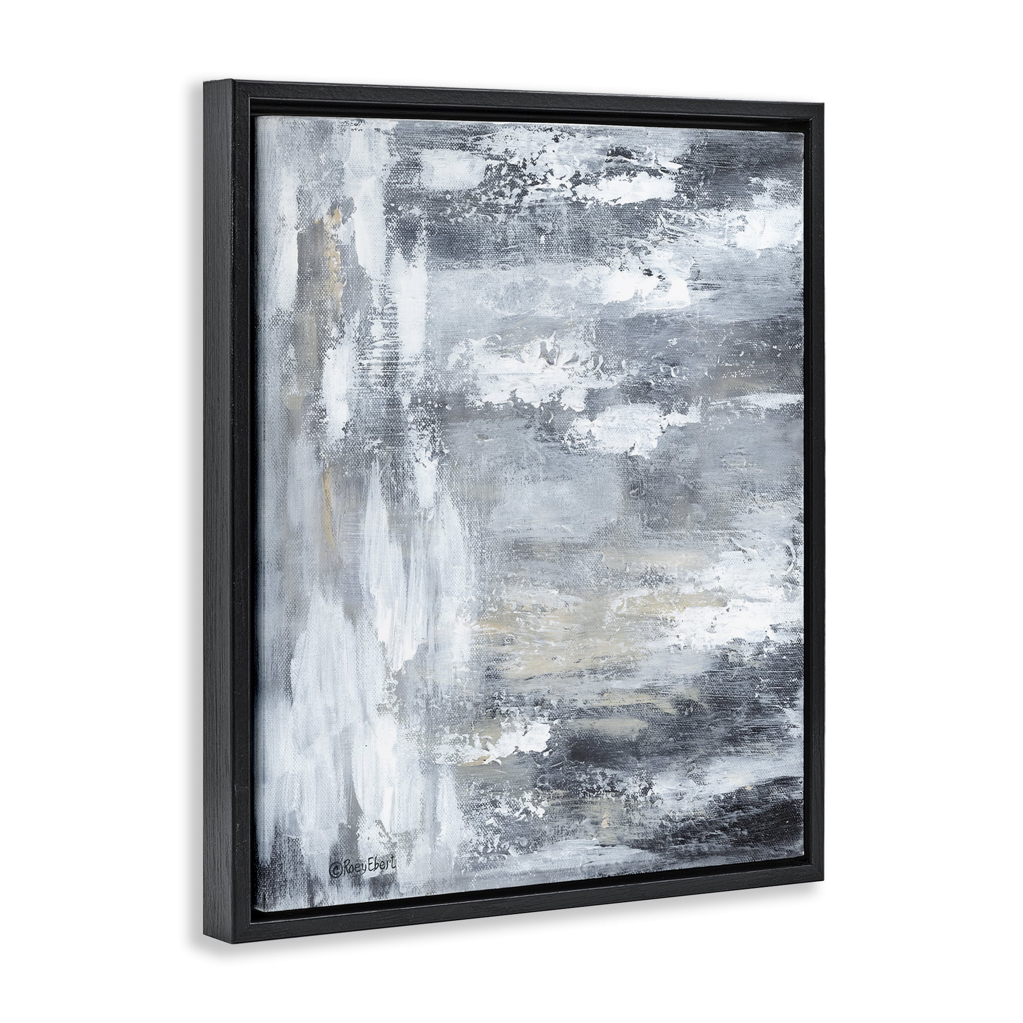Stupell Industries Grey Brushed Abstraction Abstract Painting Black Floater Framed Canvas Art Print Wall Art, 17 x 21