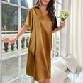 thumbnail image 4 of Aboser Women's Satin Nightgowns Short Sleeve Silk Sleepshirts Loose V Neck Loungewear Cozy Knee Length Nightgown Sleepwear Lightweight Homewear, 4 of 4