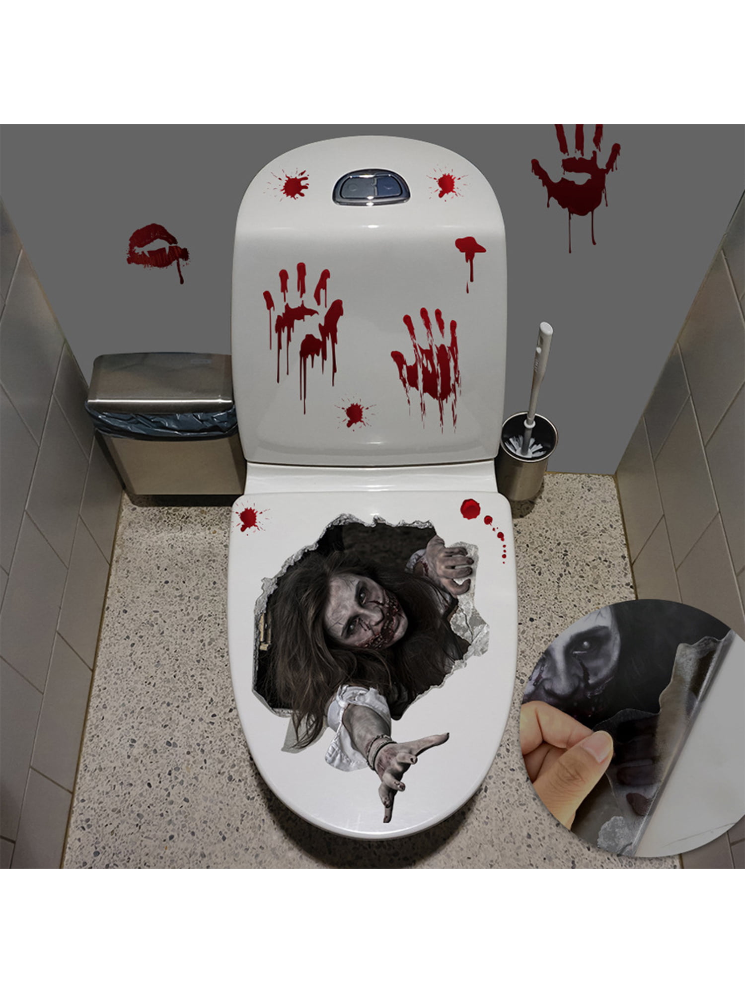 Halloween Decoration Creepy Prank Toilet Seat Lid Cover Cling Decal Alligator