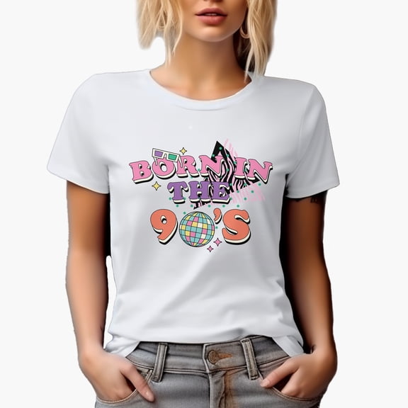 Born in the 90s, Retro or Millennial Art Merch Gift, White T-Shirt, Small