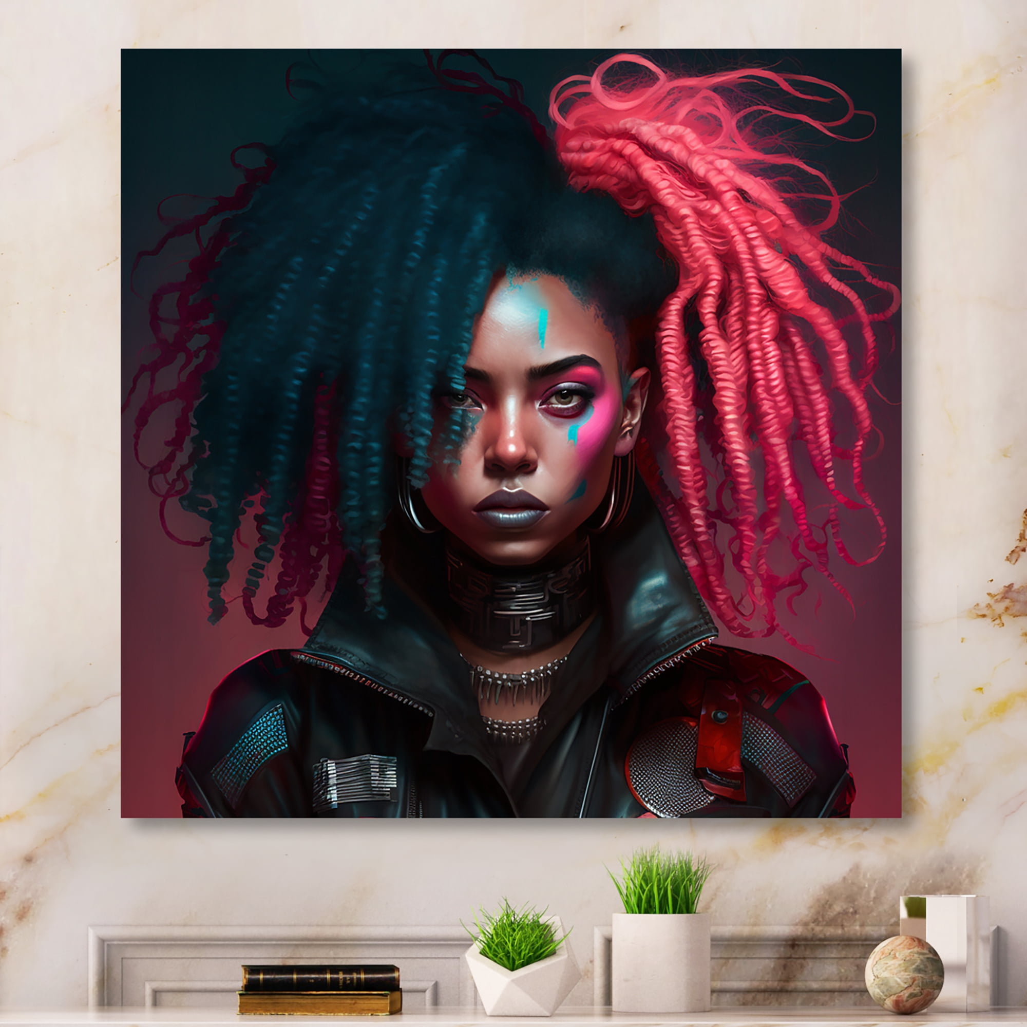 Designart Cyberpunk Woman With Curvy Hair III Canvas Wall Art