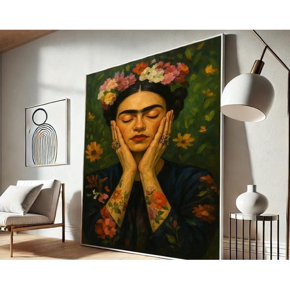 Kna Prints - 1 Pc Poster Frida Kahlo Portrait Art, Floral Mexican Wall Art Print, Feminist Icon Decor, Boho Style , Colorful Home Art, UNFRAMED-8x12