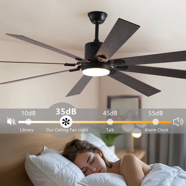 72 Inch Ceiling Fan with Light and Remote 8 Walnut Wood Blades 6