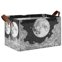 Yayeee Foldable Storage Basket for Shelves with Handles Waterproof Cloth Bins, Black Moon