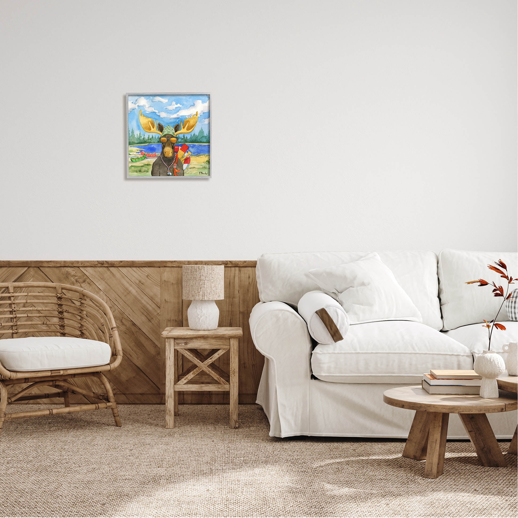 Stupell Industries Happy Camper Life Guard Moose Painting Gray Framed Art Print Wall Art, Design by Paul Brent