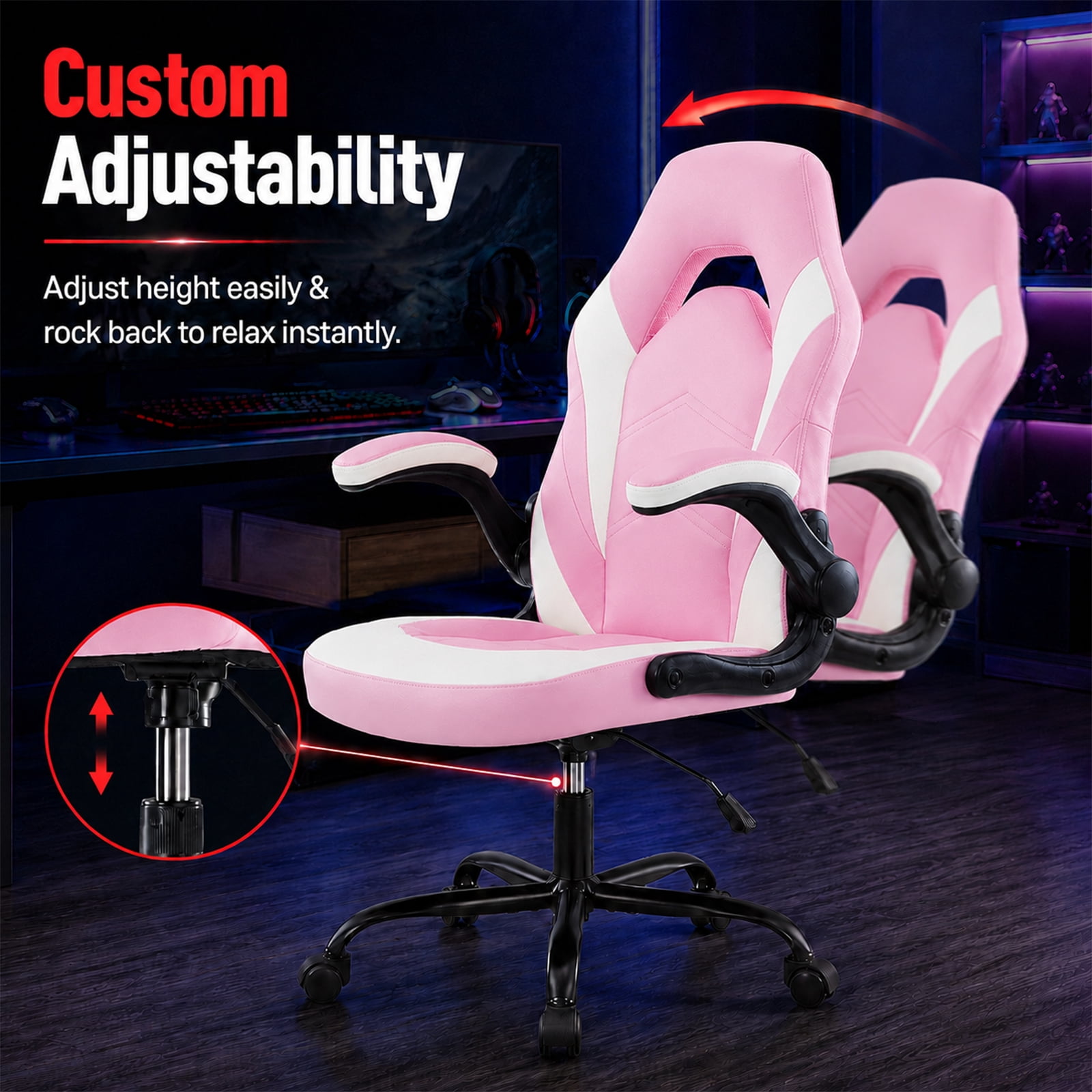 Alvantor Gaming Chair, PU Leather Comfortable Ergonomic Computer Chair Height Adjustable with Swivel and Lumbar Support