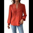 thumbnail image 2 of Blusas de con Lunares, Estilo Bohemio, de Larga y Cuello en V para Mujer, con Encaje de Ganchillo, Estilo Informal y Moderno Rojo XL, 2 of 9