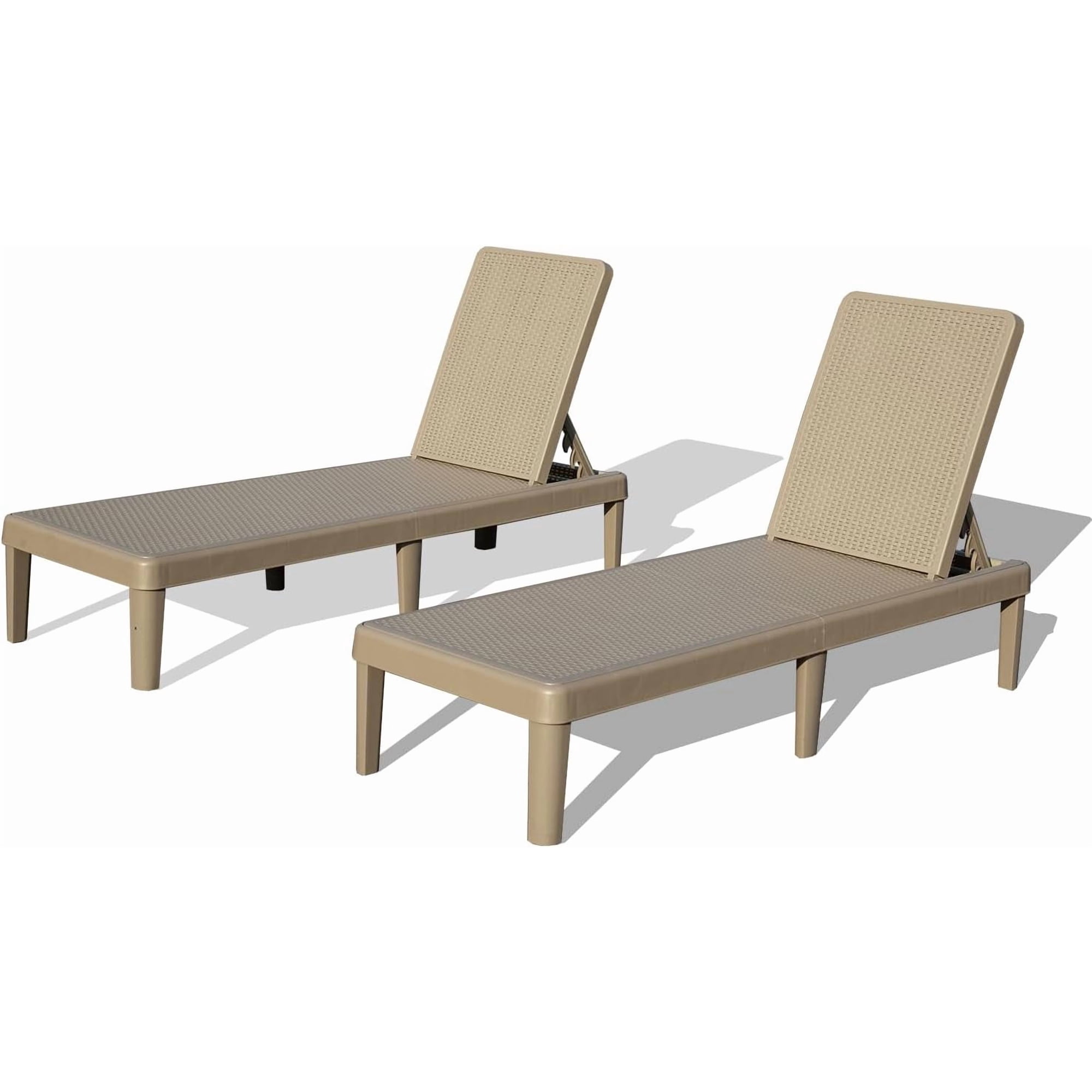 Chaise Lounge Chairs Set of 2 Waterproof Polypropylene Resin Outdoor Pool Loungers with 6-Position Adjustable Backrest and Breathable Cutout Design Khaki for Patio Garden and Deck