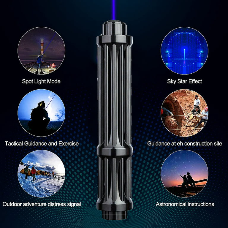 Blue Laser Pointer High Power Burning Laser Pointer Pen with 5 Star Cap  Adjustable Focus Rechargeable Long Range for Dogs Astronomy Presentations  Hiking (include 2 Batteries) 