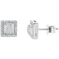 thumbnail image 3 of 10K White Gold Round Diamond Square Domed Stud 8mm Pave Cluster Earrings 0.29 CT, 3 of 5