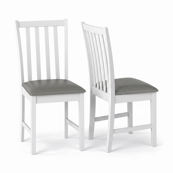 Furnibear Wooden Dining Chair Set of 2, Rubber Wood Kitchen Side Chairs with Padded PVC Leather Seat, Ergonomic Curved Back, Armless Accent Chairs for Dining, White