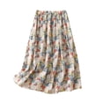 thumbnail image 2 of Soldes de Liquidation d'Été Iumwxz Jupes Plissées Légères et Douces en Ligne A Jupes en Coton pour Femmes Jupe à Motif Floral Jupe à Taille Mi-Haute Élastique Jupe Mi-Longue pour Dames Clubs Charmants, 2 of 9