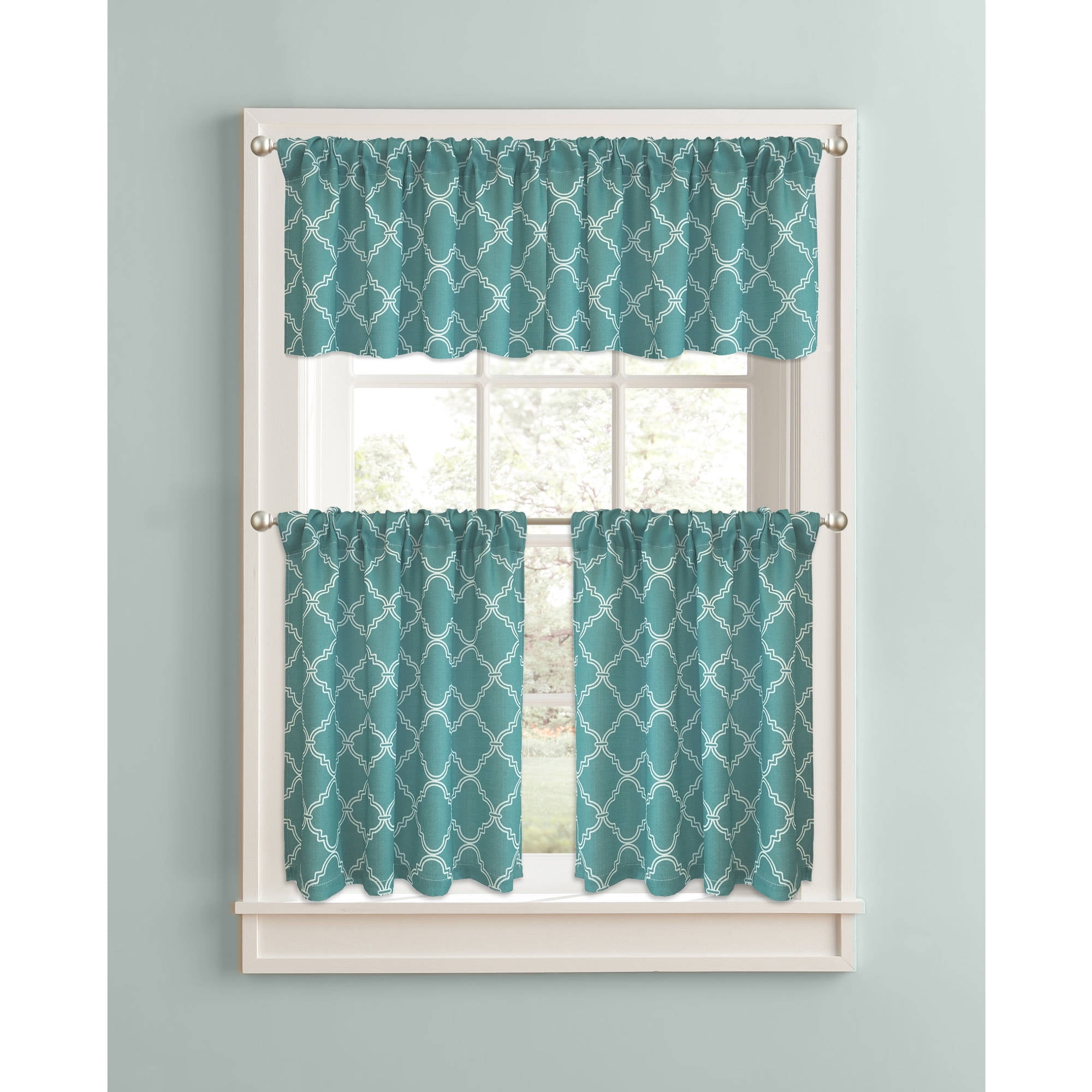 Better Homes Gardens Trellis Kitchen Curtains Set Of 2 Walmartcom