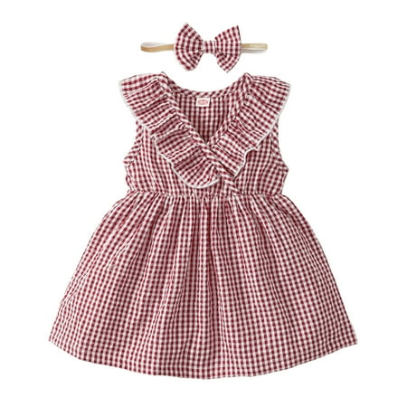 

6 Months Baby Girls Dress 9 Months Girls Sleeveless Dress Infant Girl Summer Dress Red Plaid Dress