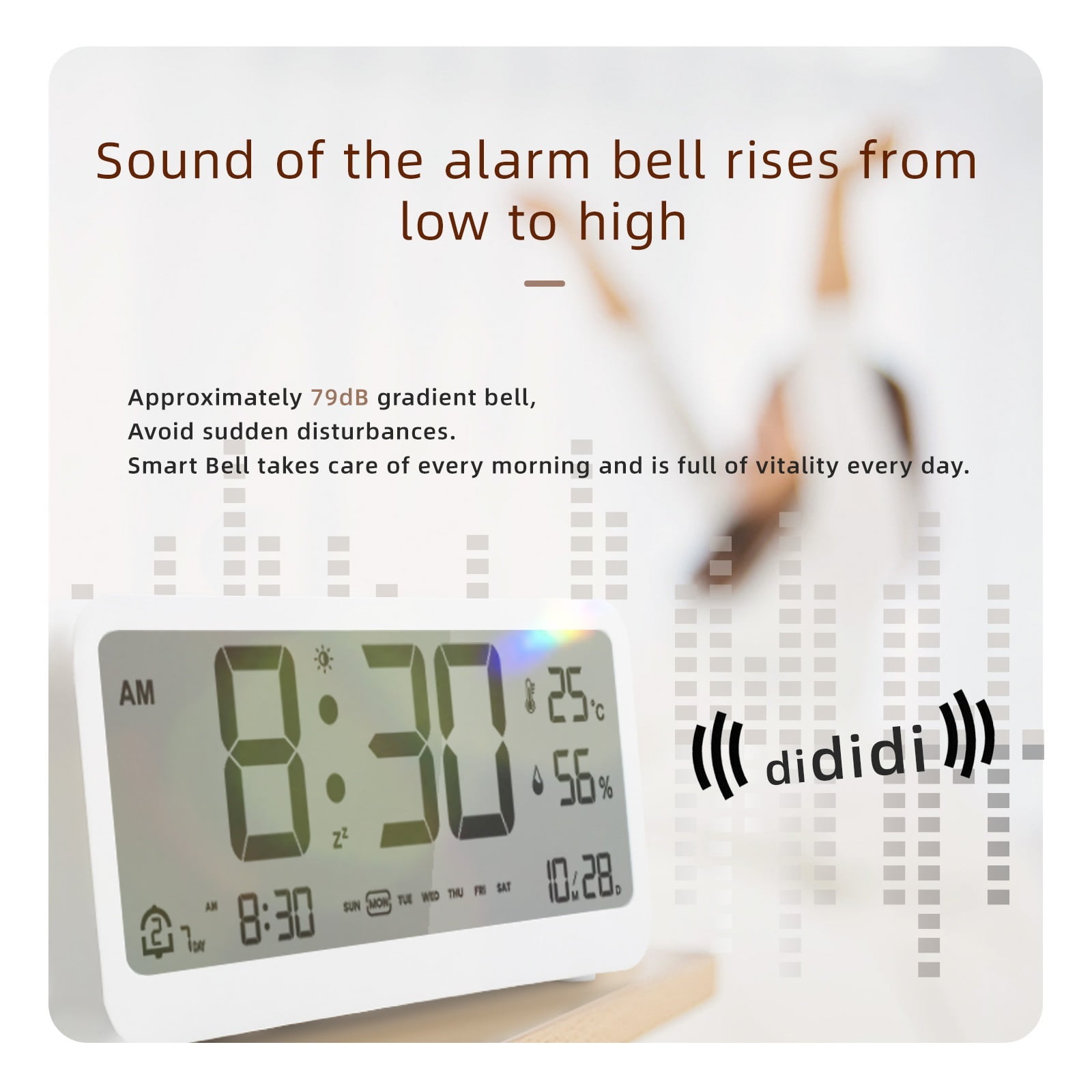 Digital Clock LED Brightness Adjustable Temperature Humidity Displaying Clock Modes Auto-Dimming ,Fast Response