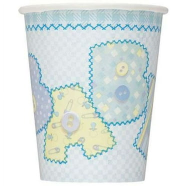 Various 9 oz Paper Cups, Blue Stitching, Yellow, Solid Print, 8ct