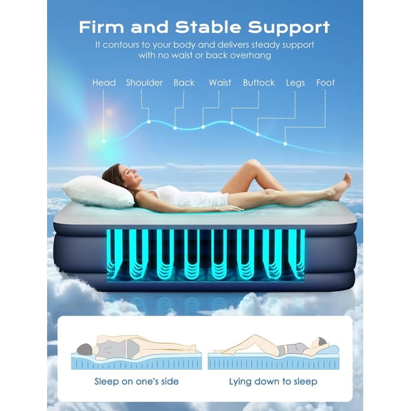 Twin Mattress with Built in Pump Raised, 18'' High Inflatable Mattress Electric Blow Bed Tall Comfortable for Camping Home Guests Travel w/ Storage Bag 550Lbs