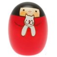 thumbnail image 1 of Muñeca Kokeshi Usaburo Sally y su gato hecha a mano en madera, 1 of 1