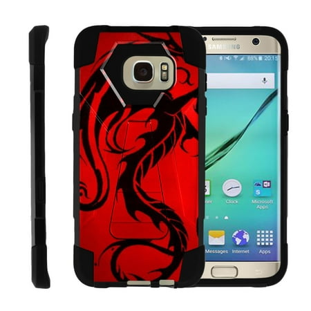 TurtleArmor Â® | For Samsung Galaxy S7 Edge G935 [Dynamic Shell] Dual Layer Hybrid Silicone Hard Shell Kickstand Case - Red