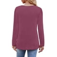 thumbnail image 4 of LISTHA Long Sleeve Shirts Women Dressy Pleated Tunic Tops Crew Neck 2025 Blouses Casual Trendy Tops Dark Purple 3L, 4 of 6