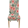 thumbnail image 3 of Banana Dinning Chair Cover 4 Pack Tropical Flower Pink Hibiscus Leaves Dark Green Exotic Beach Wallpaper Seam Dining Chair Protector Cover Seat Slipcover for Hotel, 3 of 5