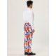 thumbnail image 5 of Pantalones de vestir ajustados con frente plano y bloque de color con estampado geométrico informal para hombrenaranja azul XL, 5 of 6