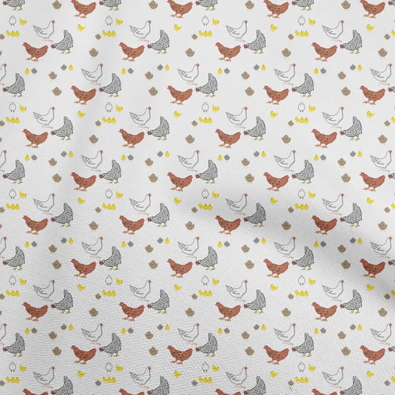 oneOone Polyester Spandex White Fabric Birds Rooster Quilting Supplies Print Sewing Fabric By The Yard 56 Inch Wide