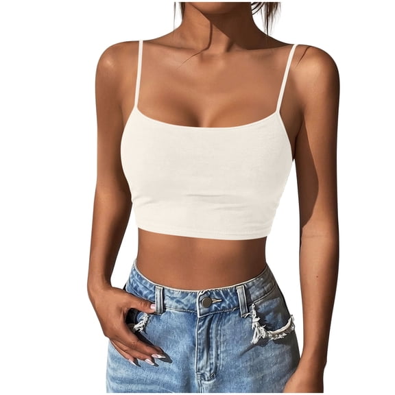Women's Cropped Tank Tops Basic Solid Cami Spaghetti Strap Crop Top Basic Sports Camisoles