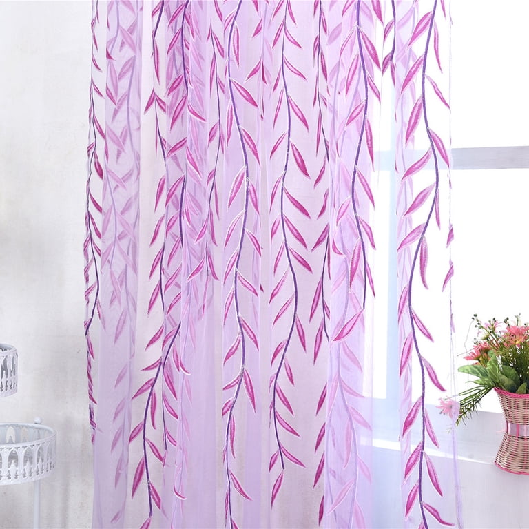 Tenda In Voile Con Rose 200x100 Cm – Pannello Per Porta Finestra E Balcone Viola