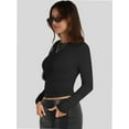 thumbnail image 3 of Womens Crew Neck Basic Long Sleeve T Shirt Slim Fit Tees Fall Going Out Crop Tops Cute Tight Shirts, 3 of 6