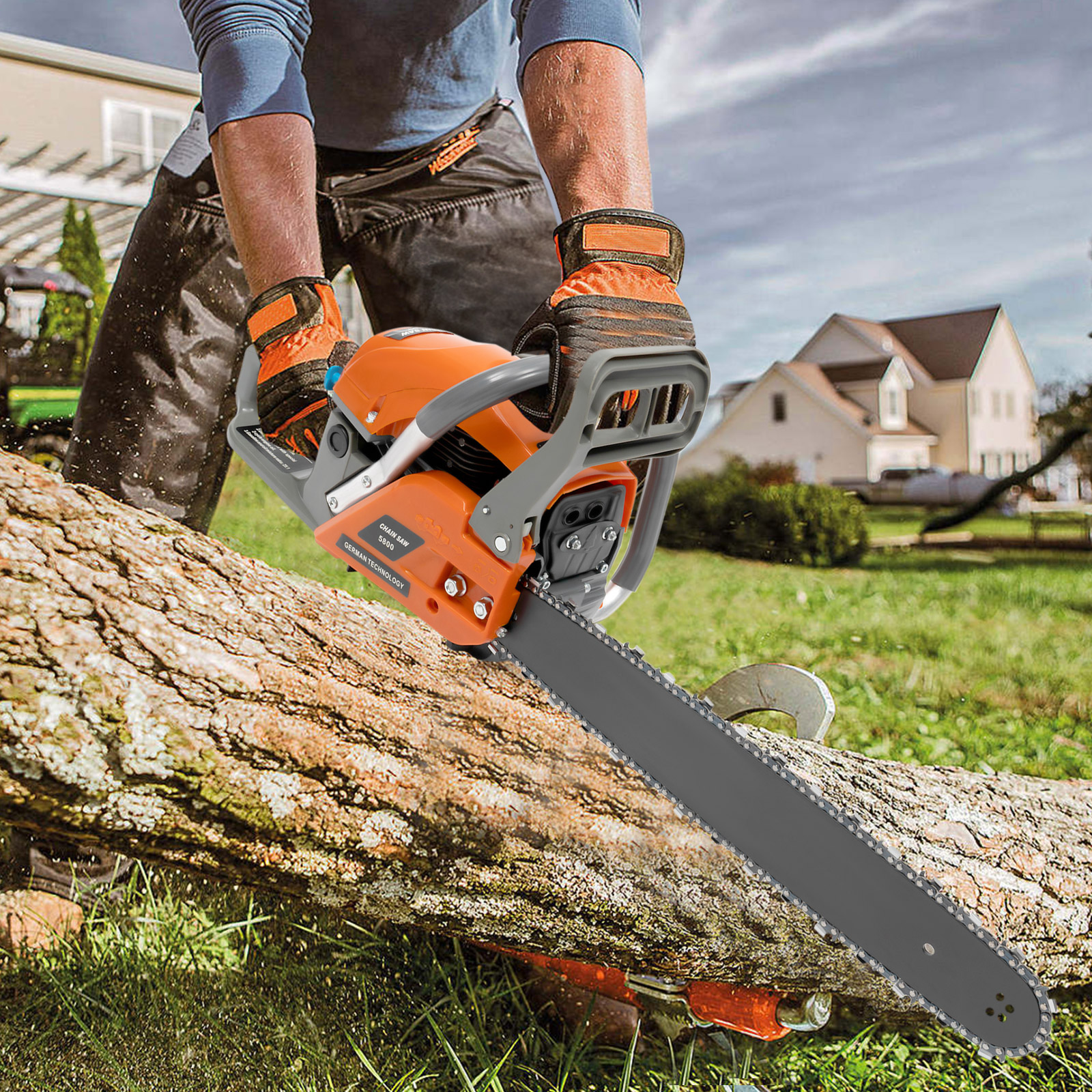 22 Inch Gas Powered Chain Saw, 2.4KW 52CC Gasoline Chainsaws with Bar Cover, 2-Cycle Power Chain Saw for Wood Cutting and Tree Pruning