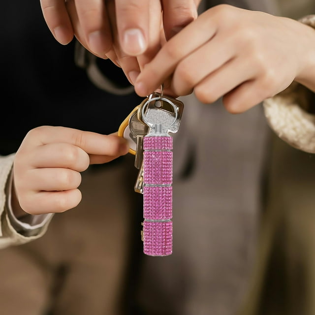 Minkissy Pink Rhinestone Pill Keychain Holder with Three Compartments Portable Organizer for