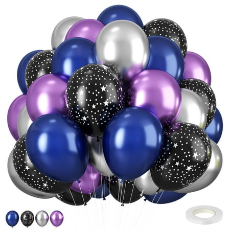 Galaxy Blue & CORNET Purple Metallic Balloons - Star Printed, 12 Inch Space Theme Party Decorations for Kids Boys Astronaut Space Birthday Party Decoration