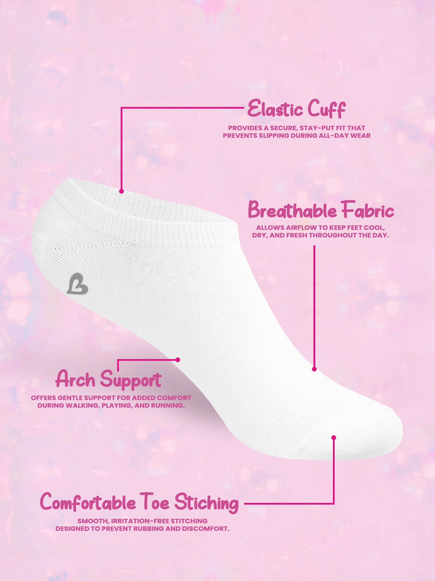 Justice No Show Socks for Girls, Cozy Socks for All Day Wear, 10 pk White Multi Color