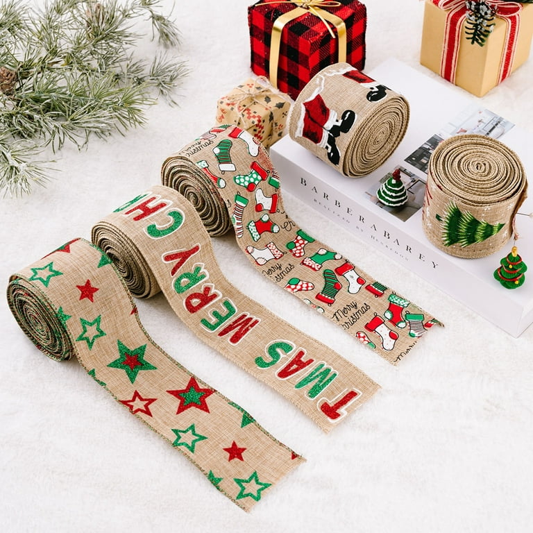 5M Burlap Ribbon for Christmas Tree Red Wired Edge Christmas Ribbon for  Gift Wrapping Ribbon Crafts Wreaths Christmas Decoration
