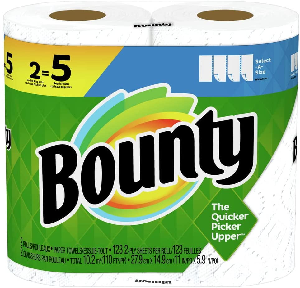 Bounty Select-A-Size Paper Towels, White, 2 Double Plus Rolls = 5 Regular Rolls